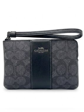 Coach Corner Zip Wristlet in Signature Canvas (Charcoal / Black)
